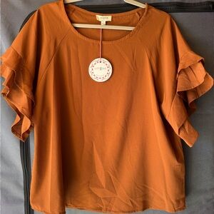 Umgee Burnt Orange Ruffle Sleeve Blouse